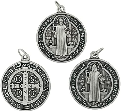 חבילה של שלוש מדליות סן בנדיקטס | מתכת טון כסף | קדוש הפטרון של הסטודנטים ואירופה | מתנה קתולית נהדרת לקהילה ראשונה,